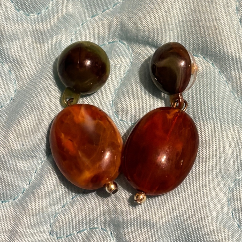 Amber-Tone Drop Earrings - Rich Brown and Amber Colors Vintage
